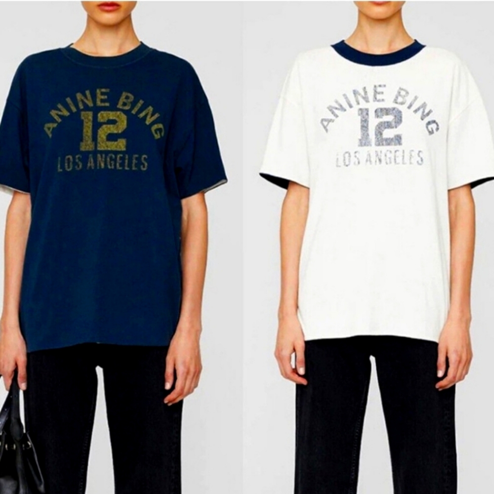 Anine Bing " Toni " Reversible Tee in Navy, White SMALL
